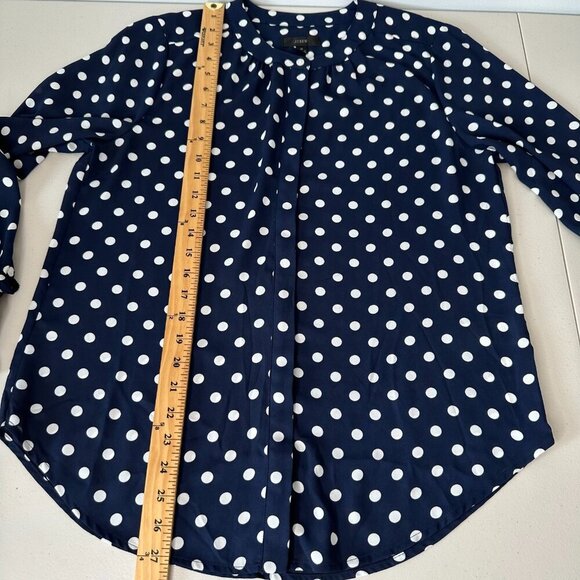 J Crew Polka Dot Blouse M Navy Blue White - Picture 6 of 9
